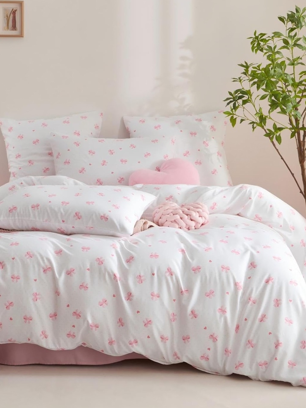 Zeyongdi 3Pc Queen Pink Bowknot & Tiny Hearts Comforter Set
